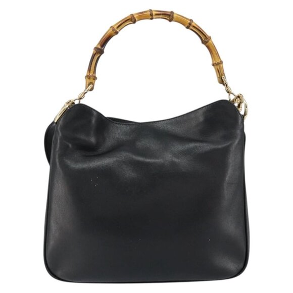 GUCCI Bamboo Shoulder Bag Leather Black Gold 001 3166 Auth 150409 - Picture 3 of 16
